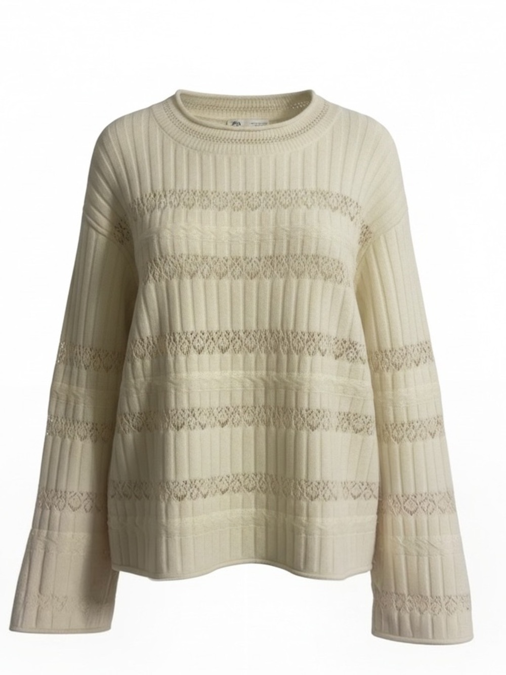 ZARA KNIT Women's White Chunky Cable Knit Sweater Long Sleeve